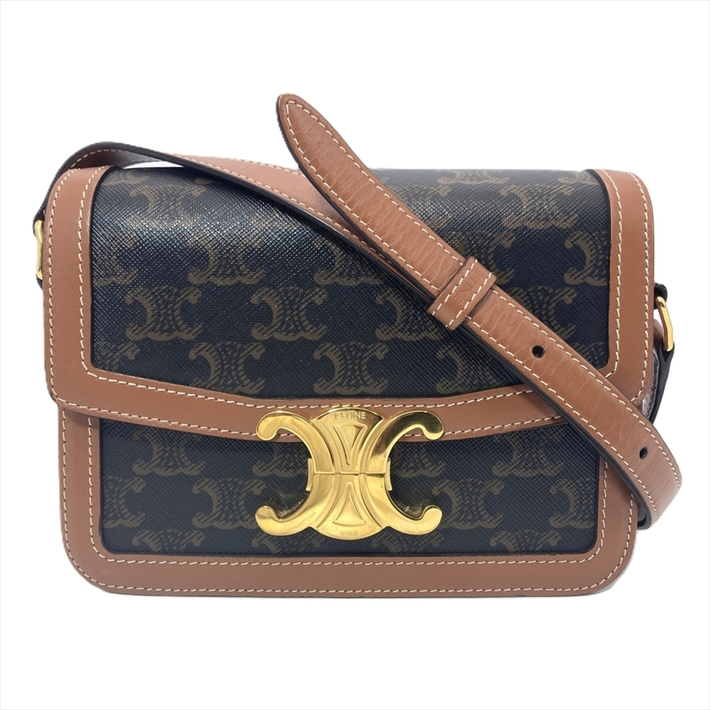 Celine Teen Triomphe Shoulder Bag, Canvas, Brown, Gold Hardware, Women's.